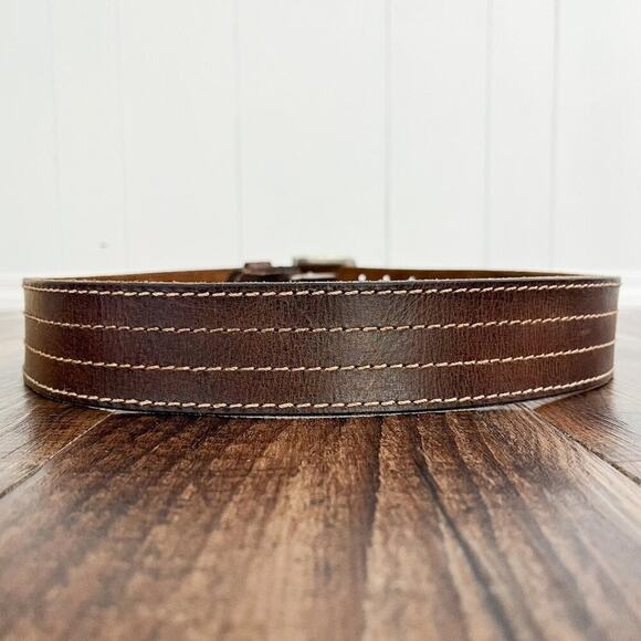 VTG Y2K Aeropostale Leather Belt Double Prong Distressed Rugged Size Large Brown - Picture 2 of 16